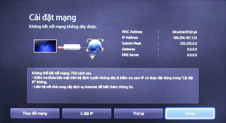 khắc phục tivi không kết nối được mạng