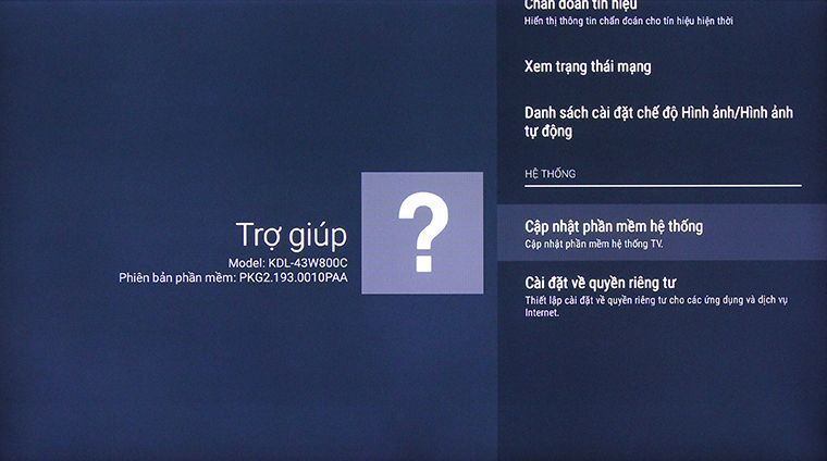 cách cập nhật phần mềm hệ thống cho tivi android sony