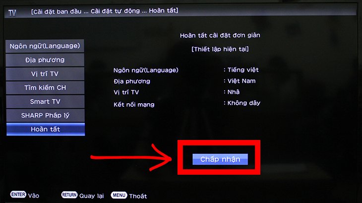 các bước thiết lập đầu tiên trên smart tivi sharp 2018