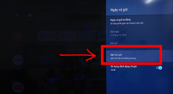 cách cài đặt thời gian, múi giờ trên android tivi sharp 2018