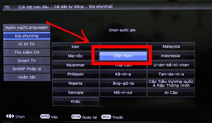 các bước thiết lập đầu tiên trên smart tivi sharp 2018