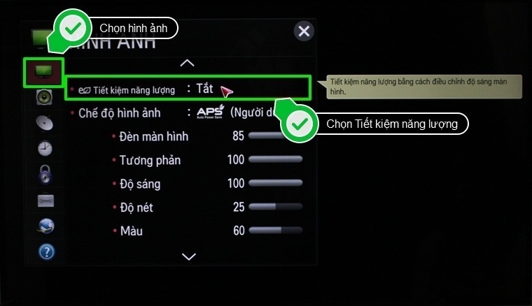 cách bật chế độ tiết kiệm năng lượng trên smart tivi lg hệ điều hành netcast