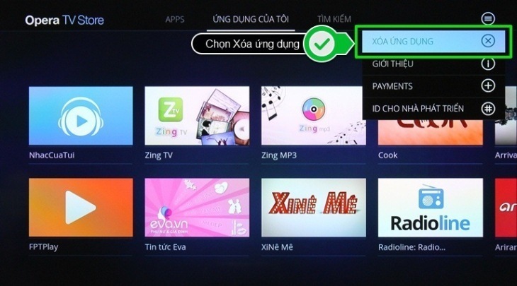 cách xoá ứng dụng cho internet tivi sony 2016