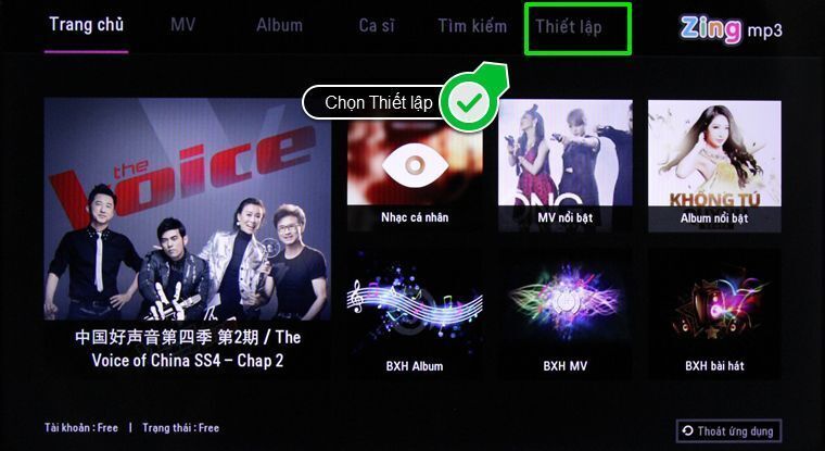 cách kích hoạt tài khoản zing mp3 trên smart tivi
