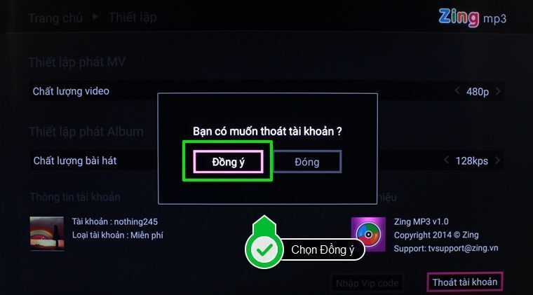 cách kích hoạt tài khoản zing mp3 trên smart tivi