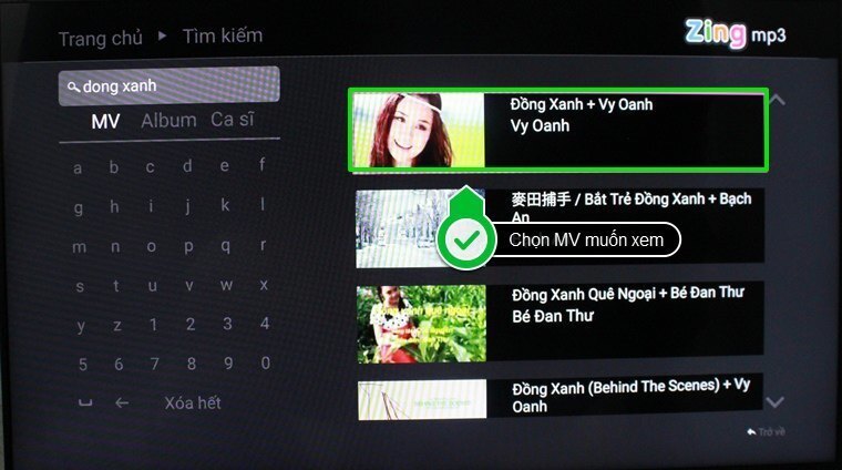 cách sử dụng ứng dụng zing mp3 trên android tivi sony 2015