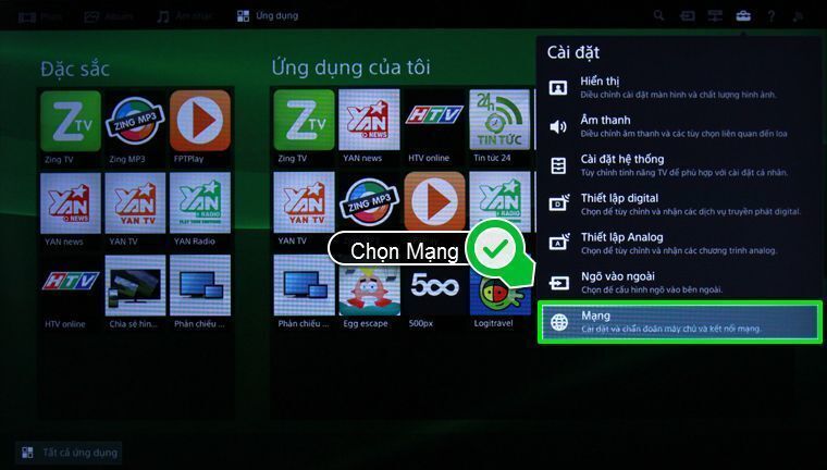 cách vào mạng trên smart tivi sony