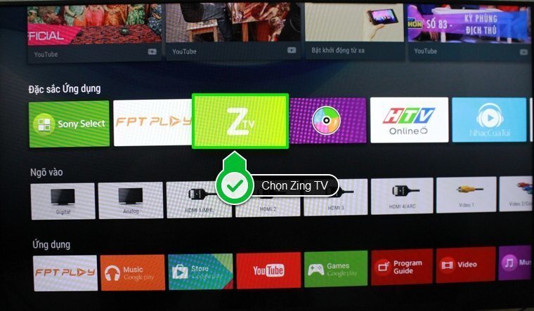 cách sử dụng ứng dụng zing tv trên android tivi sony 2015