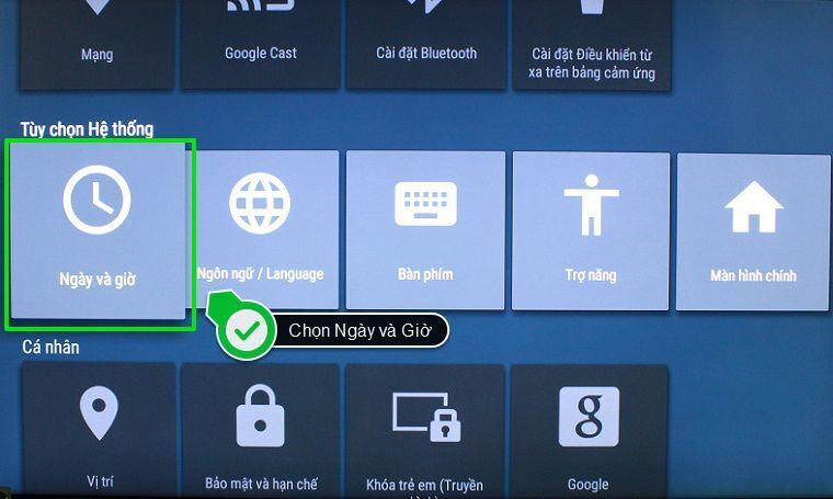 cách cài đặt thời gian, múi giờ trên android tivi sony 2015