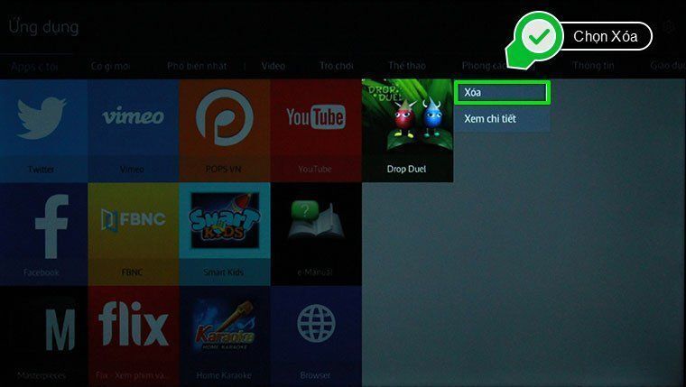 cách xóa ứng dụng trên smart tivi samsung 2015
