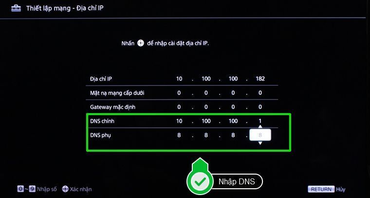 cách cài đặt ip và dns mạng cho internet tivi sony