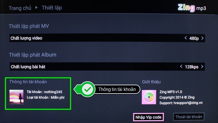 cách kích hoạt tài khoản zing mp3 trên smart tivi
