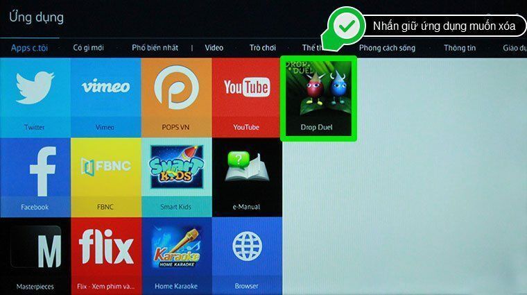 cách xóa ứng dụng trên smart tivi samsung 2015