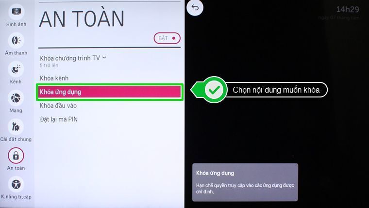 cách sử dụng chế độ khóa trẻ em trên smart tivi lg hệ điều hành webos