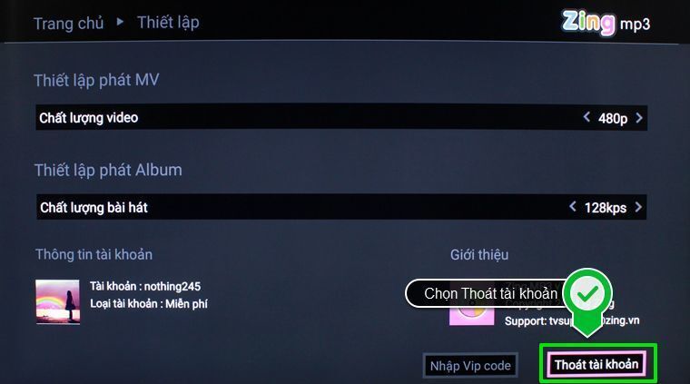 cách kích hoạt tài khoản zing mp3 trên smart tivi
