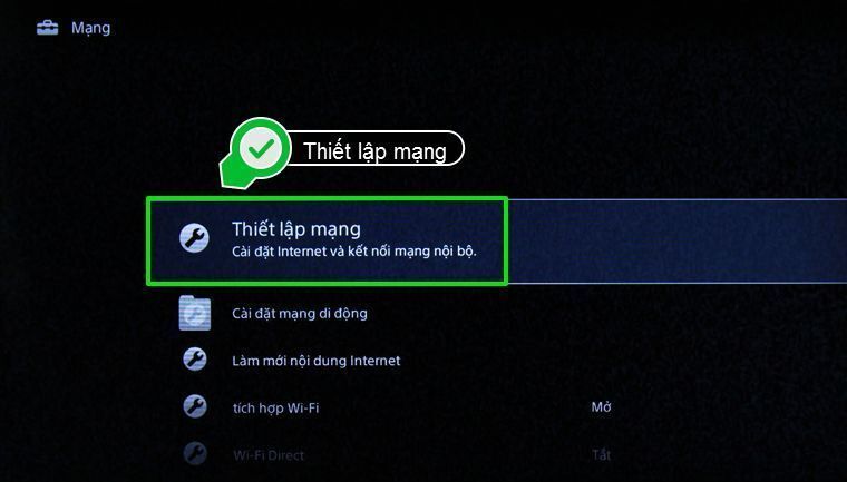 cách vào mạng trên smart tivi sony