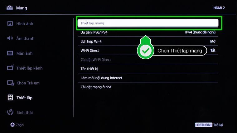 cách cài đặt ip và dns mạng cho internet tivi sony