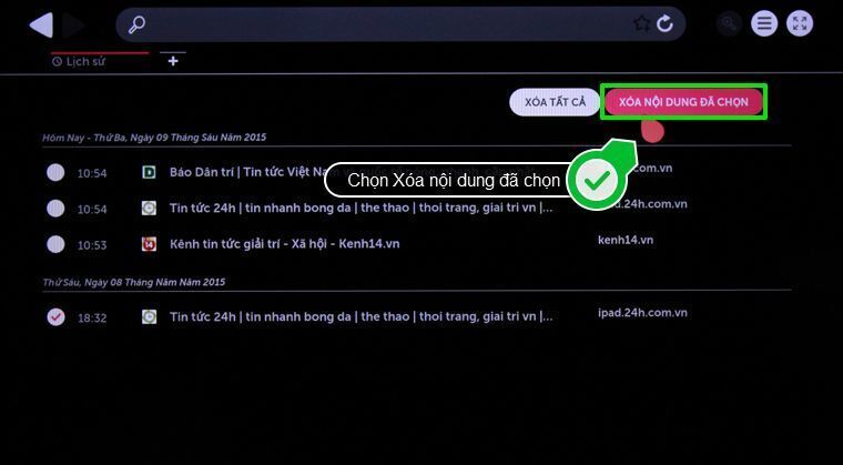 cách xóa lịch sử duyệt web trên smart tivi lg chạy webos