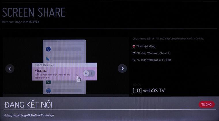 cách phản chiếu hình ảnh từ điện thoại lên smart tivi lg chạy hệ điều hành webos