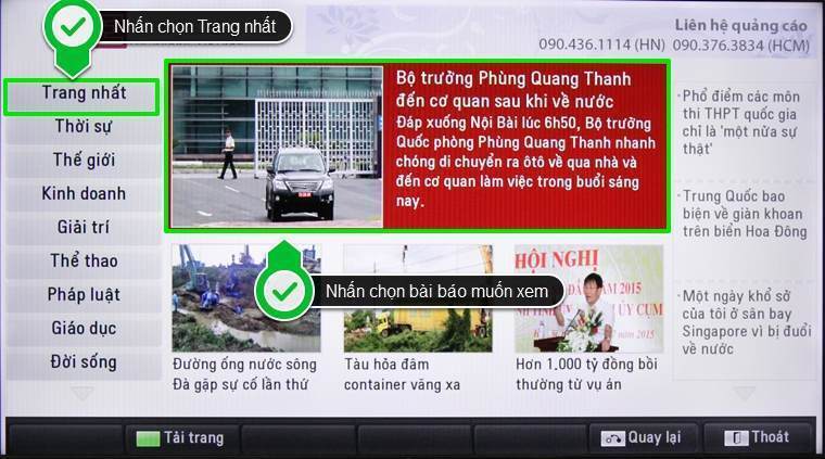 cách sử dụng ứng dụng vnexpress trên smart tivi lg hệ điều hành webos