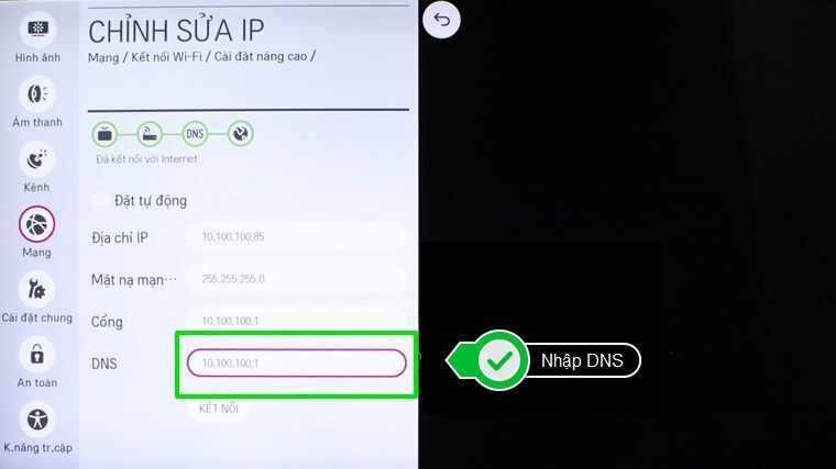 cách cài đặt ip và dns mạng cho smart tivi lg hệ điều hành webos