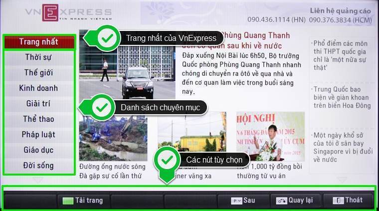 cách sử dụng ứng dụng vnexpress trên smart tivi lg hệ điều hành webos