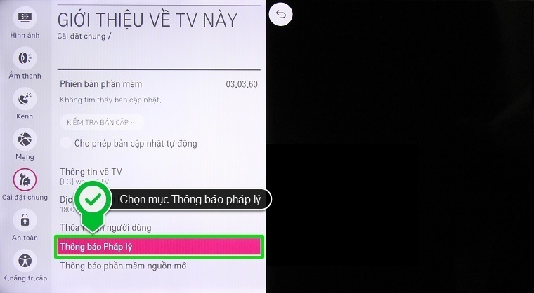 cách kiểm tra thông tin tivi trên smart tivi lg hệ điều hành webos