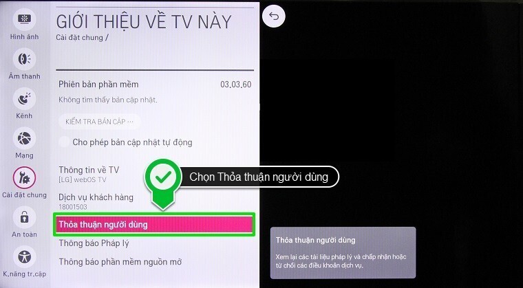 cách kiểm tra thông tin tivi trên smart tivi lg hệ điều hành webos