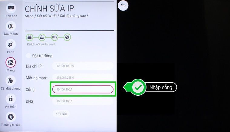 cách cài đặt ip và dns mạng cho smart tivi lg hệ điều hành webos