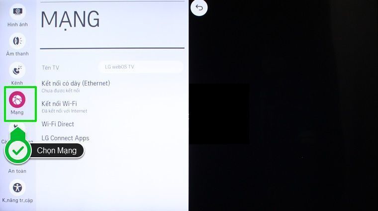 cách cài đặt ip và dns mạng cho smart tivi lg hệ điều hành webos