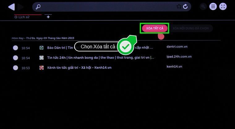 cách xóa lịch sử duyệt web trên smart tivi lg chạy webos