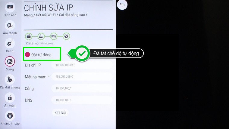 cách cài đặt ip và dns mạng cho smart tivi lg hệ điều hành webos