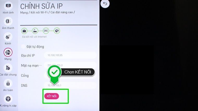cách cài đặt ip và dns mạng cho smart tivi lg hệ điều hành webos
