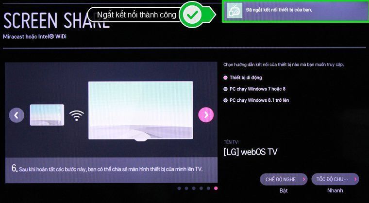 cách phản chiếu hình ảnh từ điện thoại lên smart tivi lg chạy hệ điều hành webos