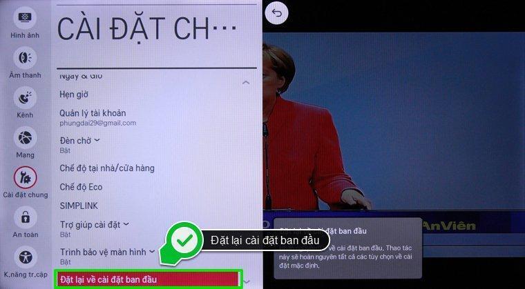 cách khôi phục cài đặt gốc smart tivi lg chạy hệ điều hành webos