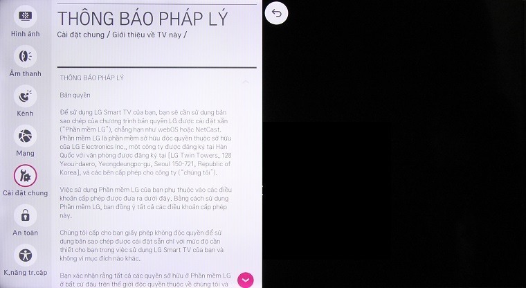 cách kiểm tra thông tin tivi trên smart tivi lg hệ điều hành webos
