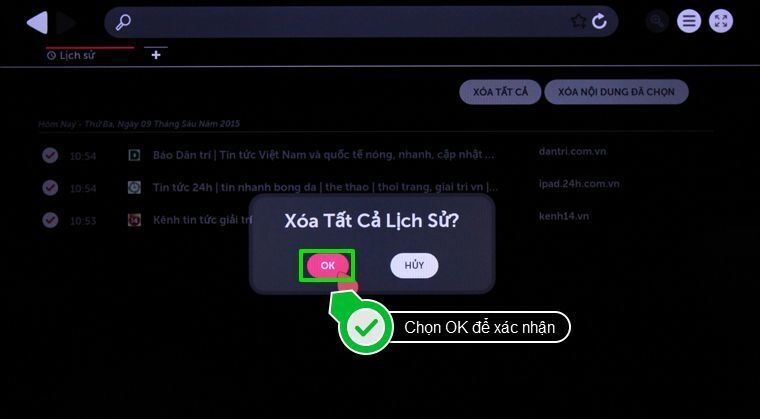 cách xóa lịch sử duyệt web trên smart tivi lg chạy webos