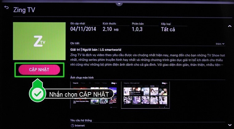 cách sử dụng ứng dụng zing tv trên smart tivi lg hệ điều hành webos
