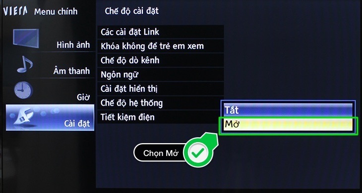 cách bật chế độ tiết kiệm điện trên tivi panasonic thường
