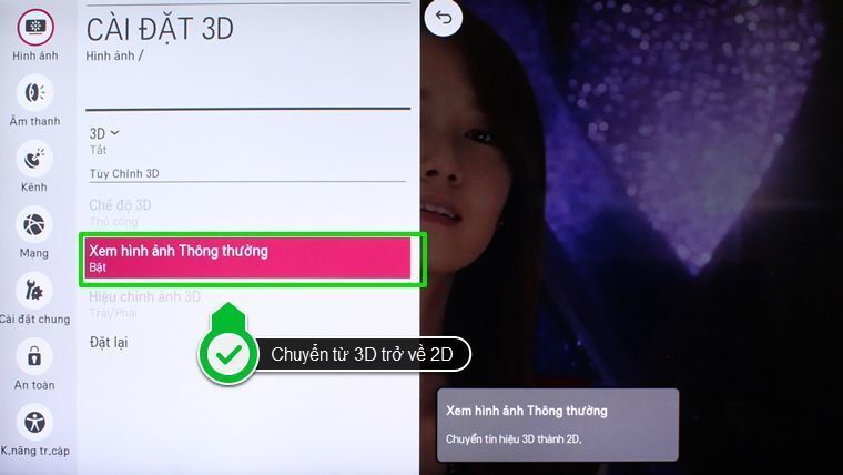 cách bật chế độ 3d trên smart tivi lg hệ điều hành webos