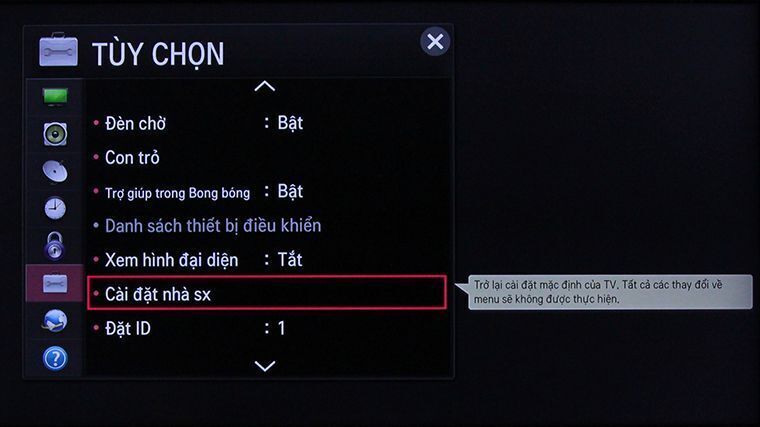 cách khôi phục cài đặt gốc tivi thông minh lg bằng phím cơ