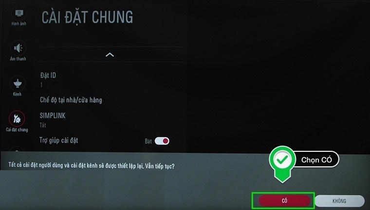 cách khôi phục cài đặt gốc và thiết lập lại tivi lg thường 2016