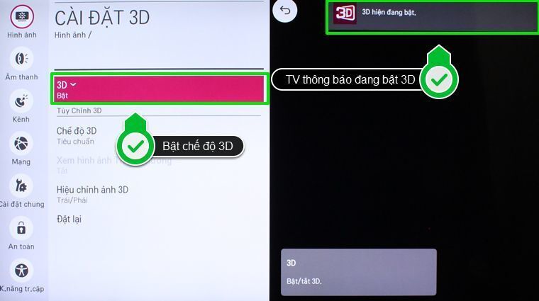 cách bật chế độ 3d trên smart tivi lg hệ điều hành webos