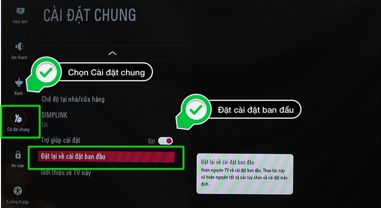 cách khôi phục cài đặt gốc và thiết lập lại tivi lg thường 2016