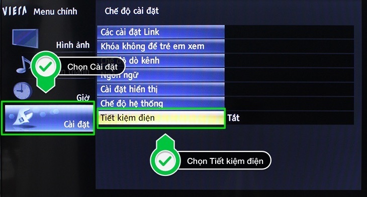 cách bật chế độ tiết kiệm điện trên tivi panasonic thường