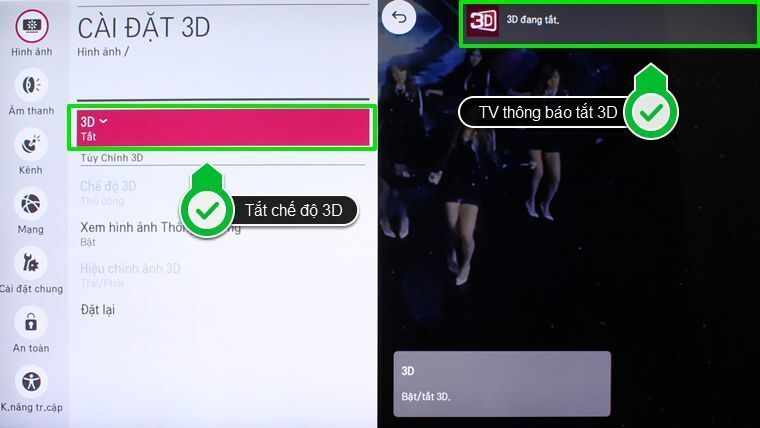 cách bật chế độ 3d trên smart tivi lg hệ điều hành webos