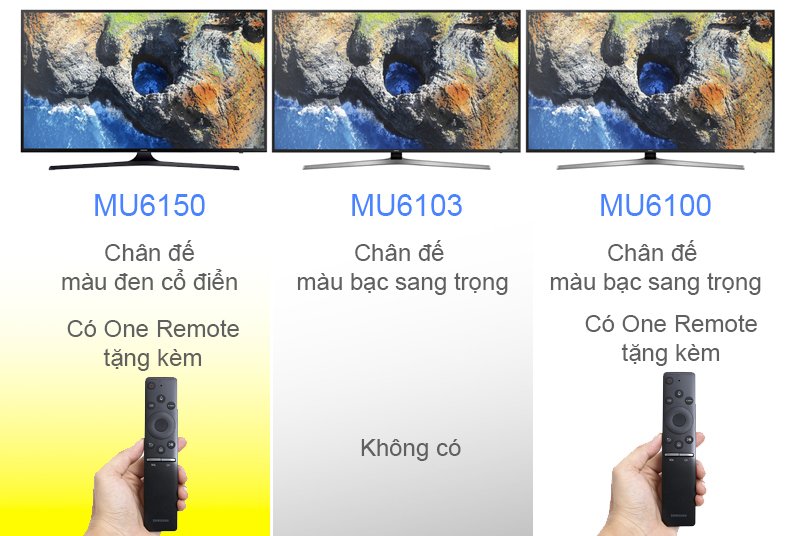 có gì khác nhau giữa smart tivi samsung ua43mu6103, ua43mu6100, ua43mu6150