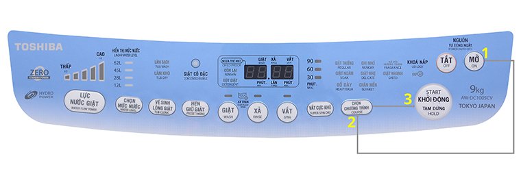 cách sử dụng bảng điều khiển máy giặt toshiba aw-dc1005cv 9kg