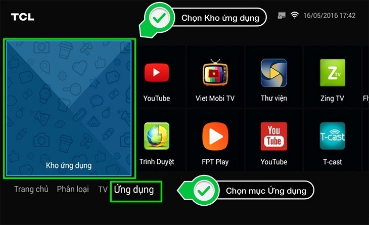 cách tải ứng dụng trên smart tivi tcl 2016