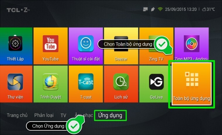 cách cài đặt ứng dụng ngoài trên smart tivi zing tcl z1 bằng file apk